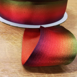Ribbon Wire Edge 3.8cm wide (1.5") Autumn Rainbow Green/Orange/Red/Burgundy Rainbow