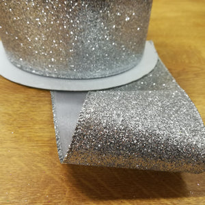 Ribbon Wire Edge 6.3cm wide (2.5") Silver Glitter / Grey