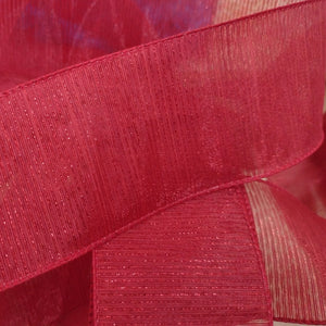 Ribbon Wire Edge 6.3cm wide (2.5") Christmas Metallic Stripe Red