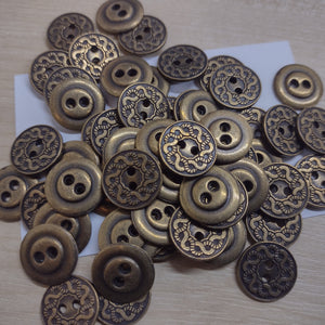 Buttons Metal Round 2 hole 15mm (1.5cm) Brass Bronze Metal Rope Twist Design