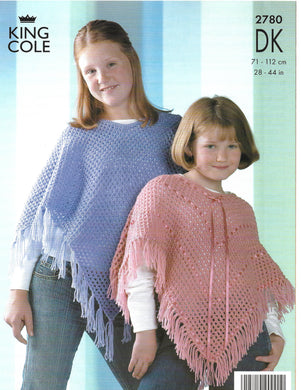 Crochet Pattern Leaflet King Cole 2780 DK Ladies Kids Ponchos