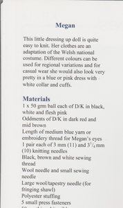 Knitting Pattern Leaflet Knits & Pieces DK Megan Welsh Doll