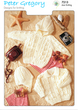 Knitting Pattern Leaflet Peter Gregory 7213 Aran Baby Raglan Cardigans / Hat