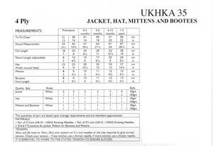 Knitting Pattern Leaflet UKHK 35 BABY 4ply Jacket / Hat / Mittens / Bootees