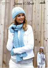 Knitting Pattern Leaflet James C Brett Ladies DK Cable Gloves / Hat / Scarf