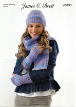 Knitting Pattern Leaflet James C Brett 591 Ladies DK Hat / Scarf / Fingerless Gloves