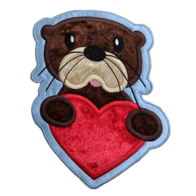 Motif Patch Large Plush Velvet Otter with Heart