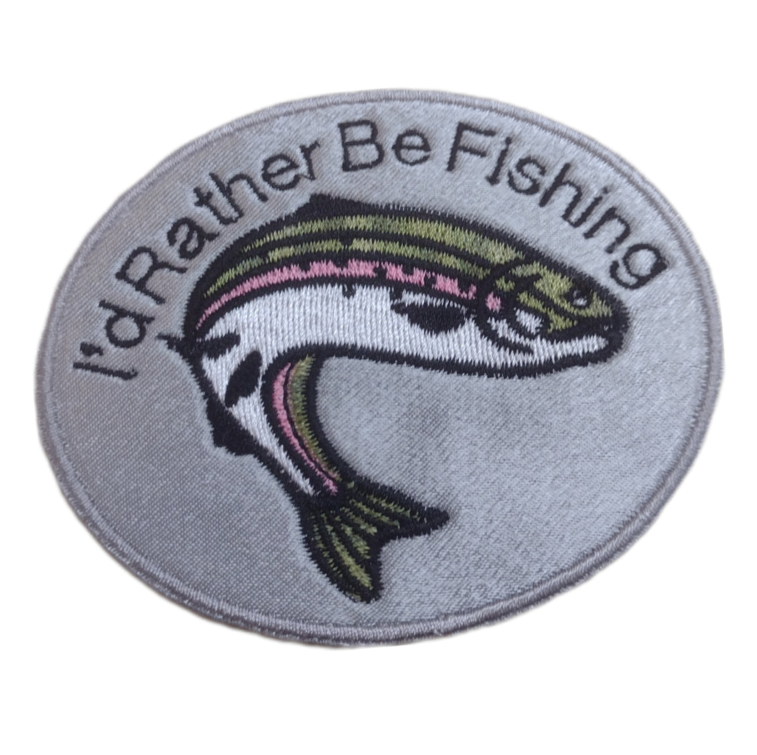 Motif Patch Oval Leaping Rainbow Trout Fish I'd Rather Be Fishing
