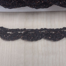 Handmade crochet trim in dark brown & metallic thread