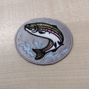 Motif Patch Oval Leaping Rainbow Trout Fish