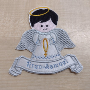Motif Patch Personalised Name Angel Wings Halo Rosary Boy / Girl