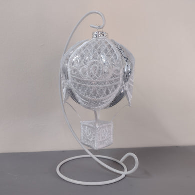 Christmas Ornament White & Silver 3d Lace Hot Air Balloon Decoration