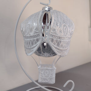 Christmas Ornament White & Silver 3d Lace Hot Air Balloon Decoration