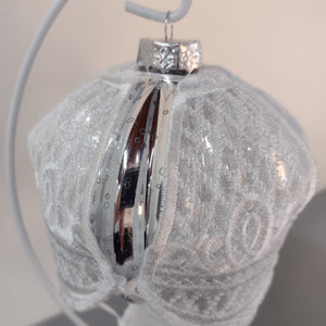 Christmas Ornament White & Silver 3d Lace Hot Air Balloon Decoration