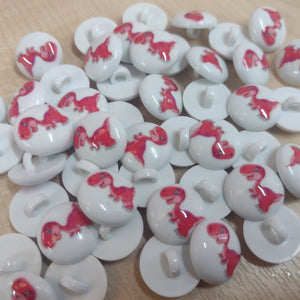 Buttons 15mm Round Shank Picture Design Dinosaur Red