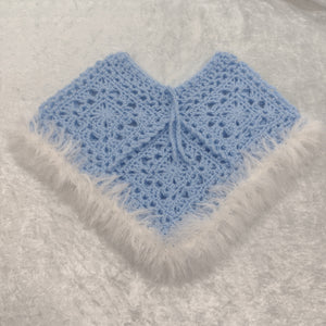 Handmade Baby Lacy Crochet Poncho Wedding / Christmas / Gift (Style C) Blue / White