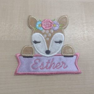 Motif Patch Personalised Name Banner Cute Baby Deer Fawn