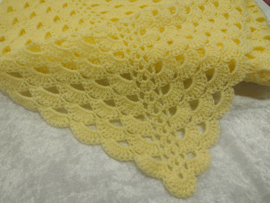 Handmade Unisex Baby Crochet Square Shell Blanket / Colour Yellow