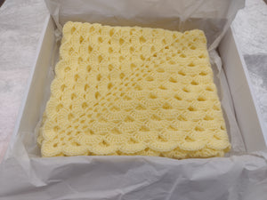 Handmade Unisex Baby Crochet Square Shell Blanket / Colour Yellow