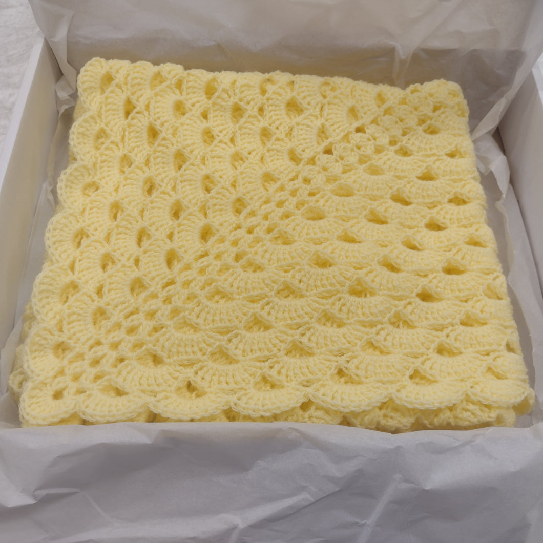 Handmade Unisex Baby Crochet Square Shell Blanket / Colour Yellow