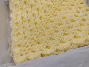 Handmade Unisex Baby Crochet Square Shell Blanket / Colour Yellow