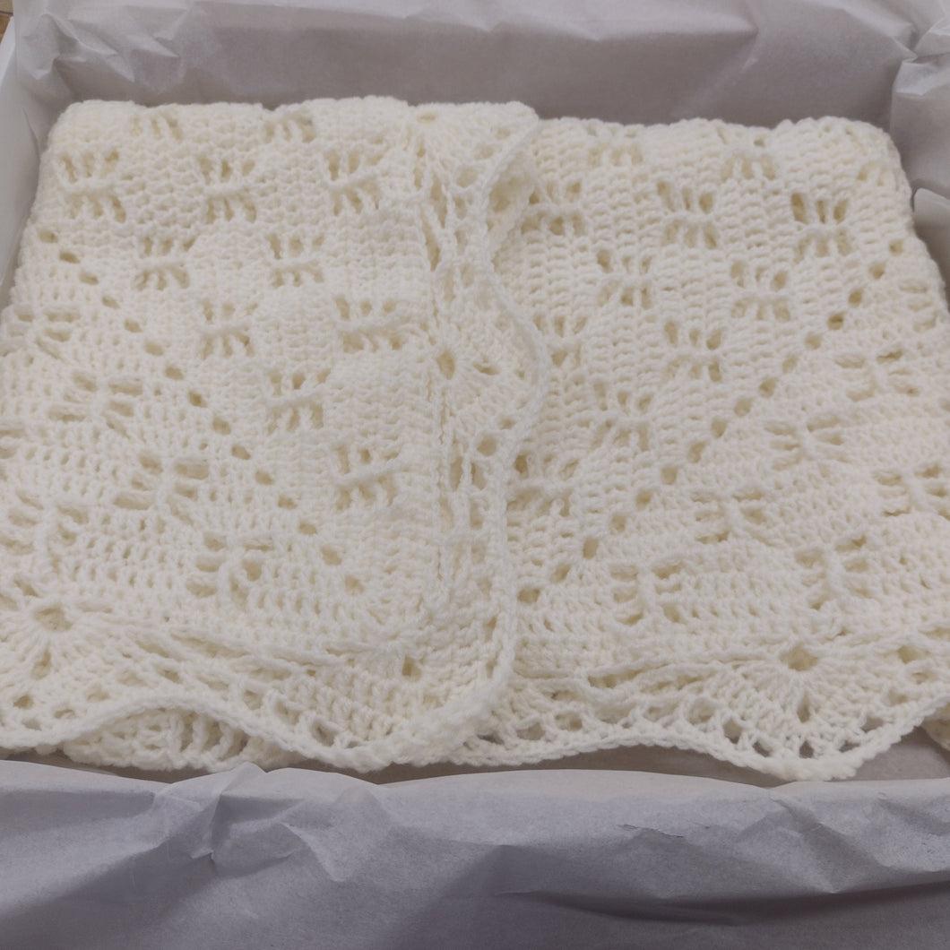 Handmade Unisex Baby Crochet Square Blanket / Colour Ivory