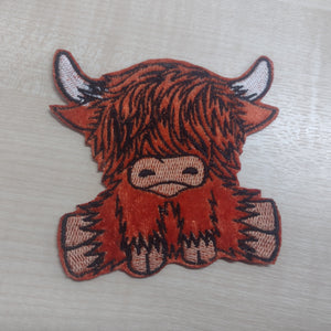 Motif Patch Plush Velvet Scottish Highland Cow B