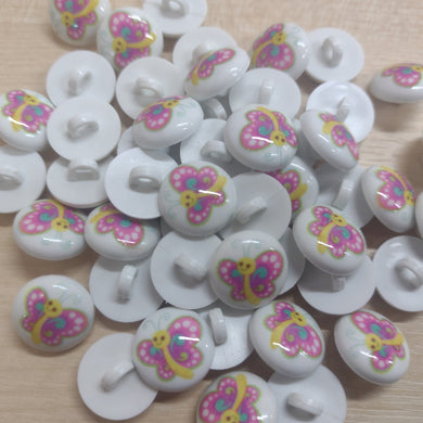 Buttons 15mm Round Shank Picture Design Butterfly