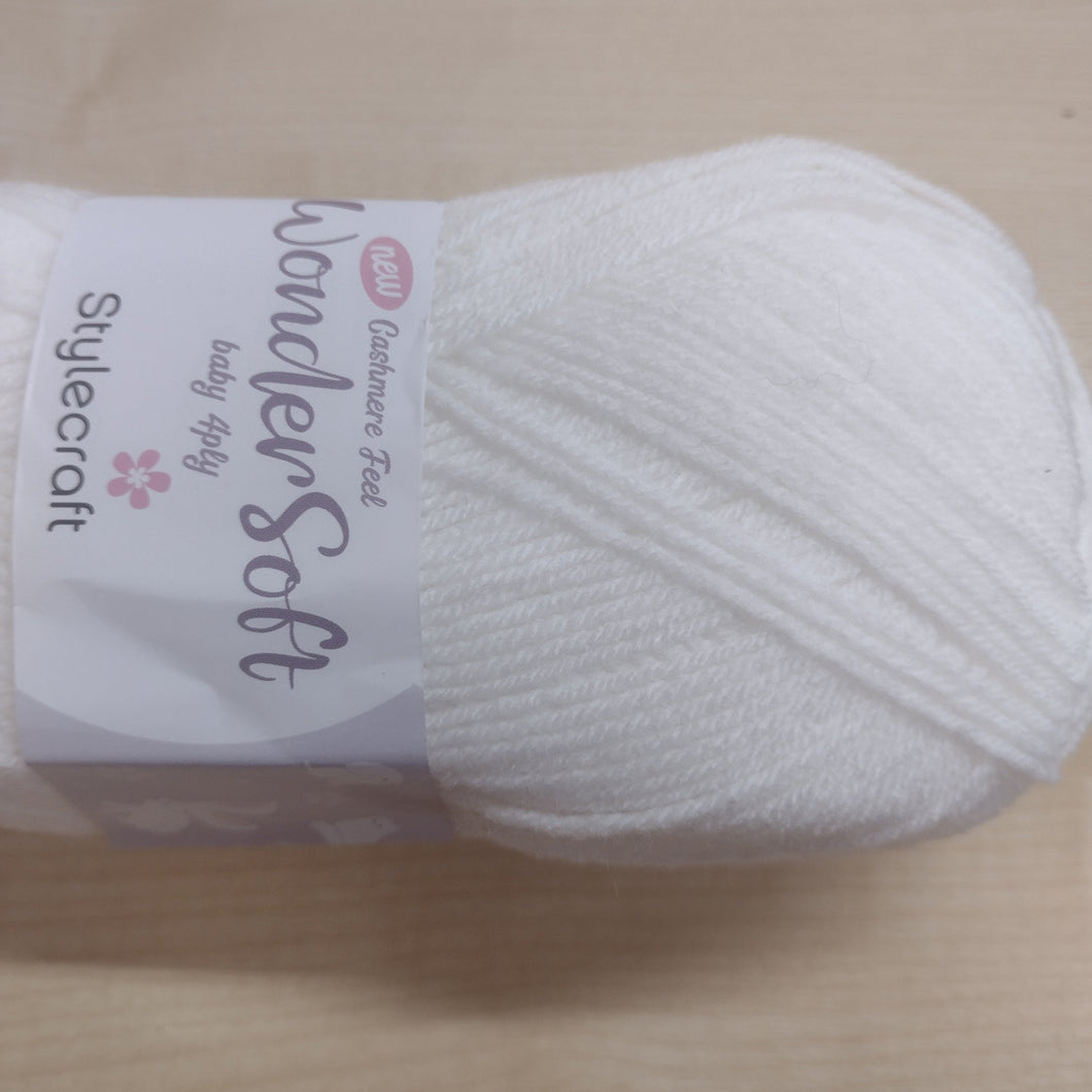 Stylecraft Wondersoft 4 Ply 1 x 100g balls WHITE