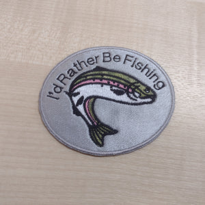 Motif Patch Oval Leaping Rainbow Trout Fish I'd Rather Be Fishing