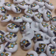 Buttons 15mm Round Shank Picture Design Yellow Digger
