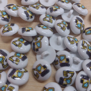 Buttons 15mm Round Shank Picture Design Yellow Digger