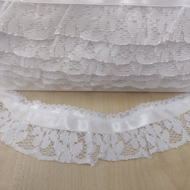 Lace Frilled Flower with Ribbon 48mm wide White (4.8cm) White