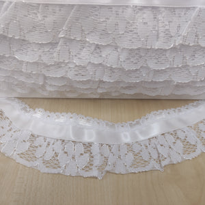 Lace Frilled Flower with Ribbon 48mm wide White (4.8cm) White