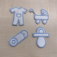 Motif Patch Baby Themed 4 x 5cm Mini Set (Pram / Dummy / Nappy pin / Baby grow)