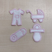 Motif Patch Baby Themed 4 x 5cm Mini Set (Pram / Dummy / Nappy pin / Baby grow)