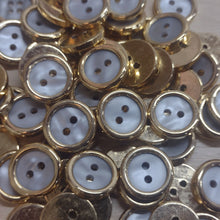 Buttons Metal Round 2 Hole 1.5cm (15mm) Gold / Grey MOP