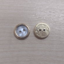 Buttons Metal Round 2 Hole 1.5cm (15mm) Gold / Grey MOP