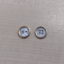 Buttons Pack 10 Metal Round 2 /4 Hole 1.5cm (15mm) Gold / Grey MOP