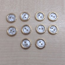 Buttons Pack 10 Metal Round 2 /4 Hole 1.5cm (15mm) Gold / Grey MOP