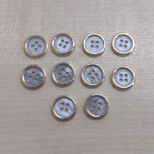 Buttons Pack 10 Metal Round 2 /4 Hole 1.5cm (15mm) Gold / Grey MOP