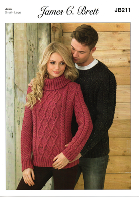 Knitting Pattern Leaflet James C Brett JB 211 ARAN Unisex Cable Sweaters