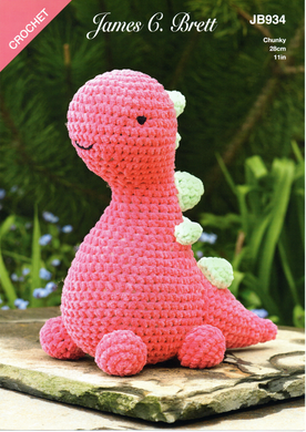 Crochet Pattern Leaflet James C Brett Chunky JB934 Barney Brettosaurus Dinosaur Amigurumi