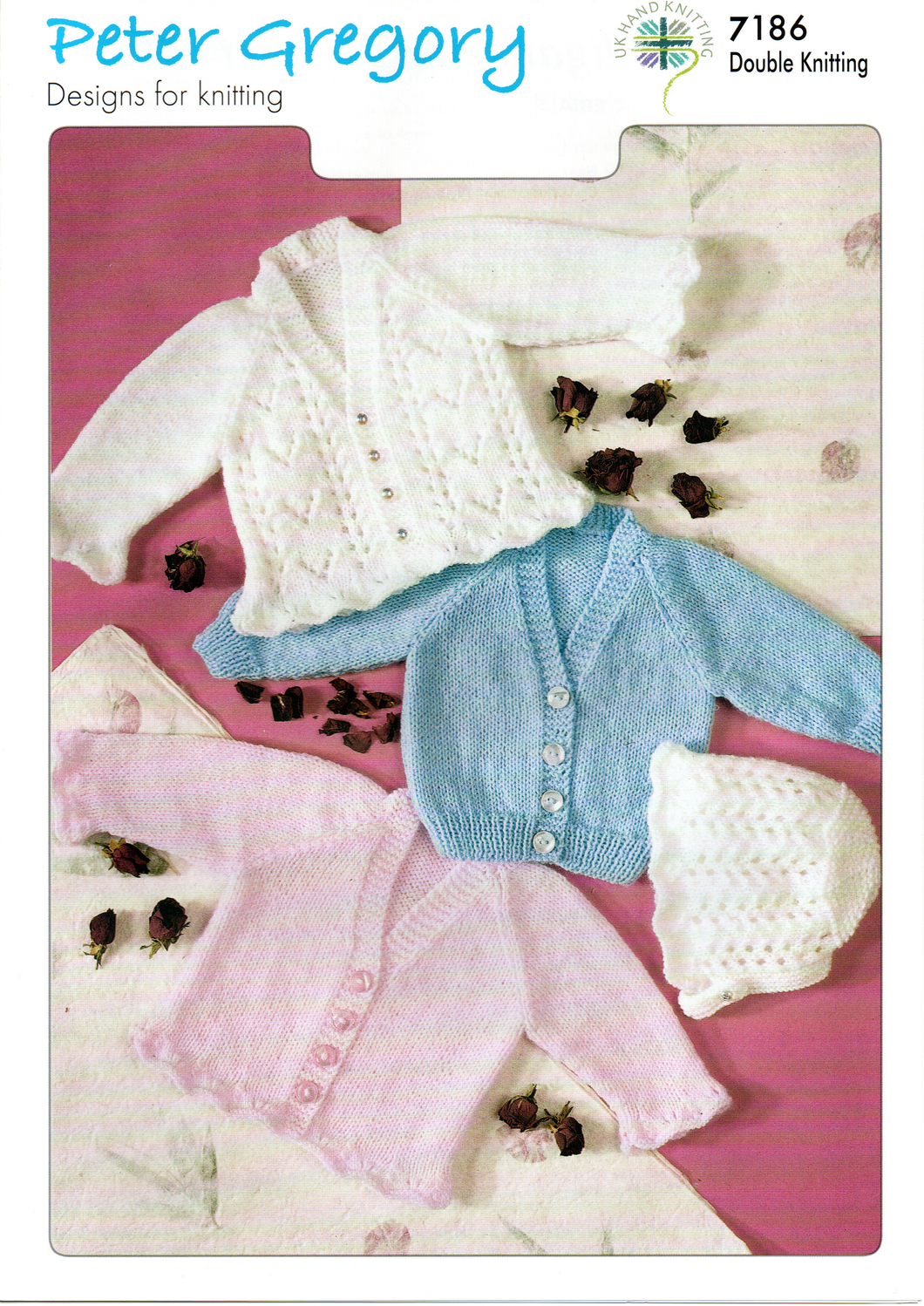 Knitting Pattern Leaflet Peter Gregory 7186 DK Baby Raglan Cardigans / Bonnet
