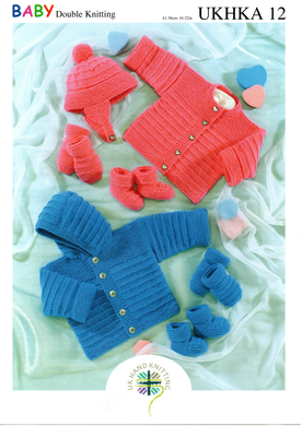 Knitting Pattern Leaflet UKHKA 12 DK Baby Jacket, Cardigan, Hat, Mittens & Bootees