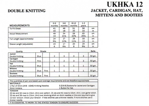 Knitting Pattern Leaflet UKHKA 12 DK Baby Jacket, Cardigan, Hat, Mittens & Bootees