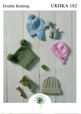 Knitting Pattern Leaflet UKHKA 182 DK Baby Hats / Bonnet / Helmet