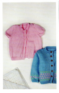 Knitting Pattern Leaflet UKHKA 256 DK Baby Girls Cardigans & Cot Blanket