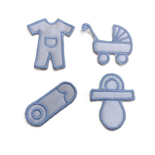 Motif Patch Baby Themed 4 x 5cm Mini Set (Pram / Dummy / Nappy pin / Baby grow)
