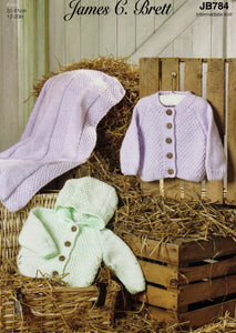 Knitting Pattern Leaflet James C Brett JB784 ARAN Baby Cardigan & Blanket